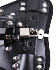 Men's Black Leather-Look Studded Lattice Strap Brief
