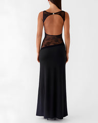 Sexy Figure-hugging Spliced Lace Sleeveless Backless Long Dress