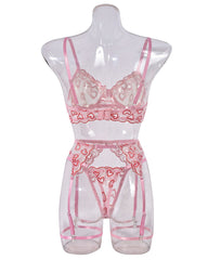 Open Cup Lingerie Set – Sexy Embroidery Temptation 4-Piece Set