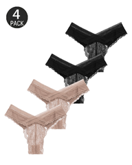 4-Pack Floral Lace Crossover Thong Panties