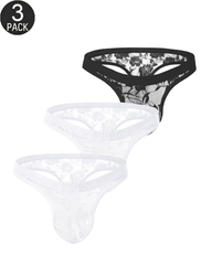 3-Pack Mixed Colors Sheer Floral Lace Low-Rise Briefs