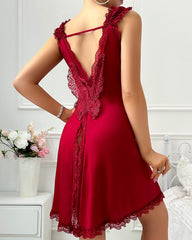 Camisón sexy de encaje con espalda en V y abertura alta