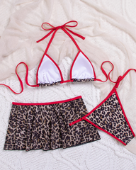 Sexy Colorblock Leopard Tie-Side Bikini Set