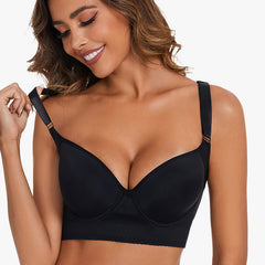 Smoothing Back Push-Up Enhancing Bra-Black