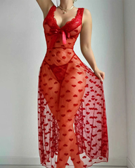 Sexy Heart Polka Dot Sheer Mesh Backless Nightdress