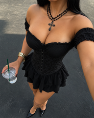 Sexy Jacquard Ruffle Off-Shoulder Corset Waist Dress