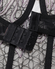 Sexy Embroidered Mesh Bustier Lingerie Set