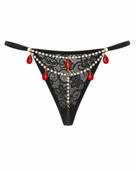 Sexy Lace Pearl Chain Red Rhinestone Thong
