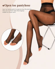 3 Pairs Ultra Thin 10D Control Toeless Pantyhose