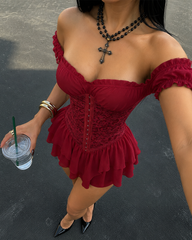 Sexy Jacquard Ruffle Off-Shoulder Corset Waist Dress