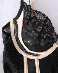 Sexy Lace & Sheer Mesh Boned Corset Lingerie Set