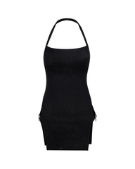 Sexy Halter High-Slit Bodycon Dress with Metal Ring Detail