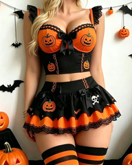 Sexy Seductive Halloween Pumpkin Witch Role-Play Lingerie Set