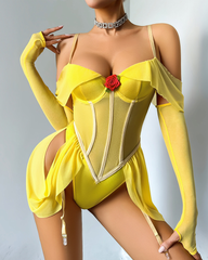Princess-Inspired Corset Bodysuit with Gloves