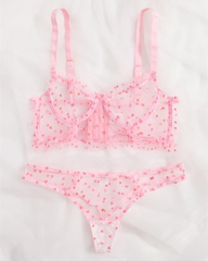 Sexy Heart Print Sheer Mesh Two-Piece Lingerie Set