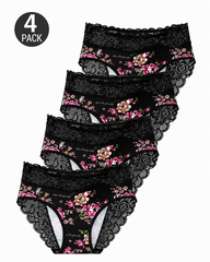 4-Pack Mid Waist Floral Print Lace Seamless Panties