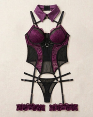 Lace Mesh Patchwork Crisscross Lingerie Bodysuit