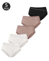 5-Pack Asymmetric Waistband Cutout Bikini Panties – Mixed Colors