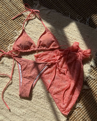Sexy Lace Composite Fabric Mesh Bikini Set with Cover-Up Skirt