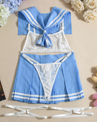 Sailor Mesh Bra & Pleated Skirt Lingerie Costume Set