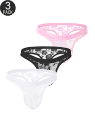 3-Pack Mixed Colors Sheer Floral Lace Low-Rise Briefs