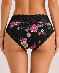 4-Pack Mid Waist Floral Print Lace Seamless Panties
