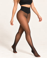 Fleece-Lined Sheer Look Tummy Control Thermal Leggings