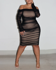 Sexy Black Sheer Mesh Bodycon Off-Shoulder Dress