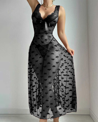 Sexy Heart Polka Dot Sheer Mesh Backless Nightdress