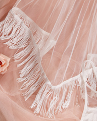 Pure White Sheer Mesh Fringe Lace Embroidered Nightgown
