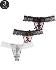 3-Pack Sexy Leopard Print Lace Trim Bell-Decorated Thongs