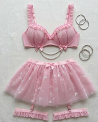 Sexy Beaded Chain Sheer Mesh Lingerie Set