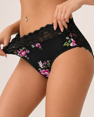 4-Pack Mid Waist Floral Print Lace Seamless Panties