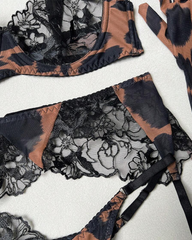 Sexy Leopard Print Lace Garter Lingerie Set