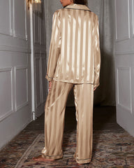 Casual Satin Striped Pajama Set