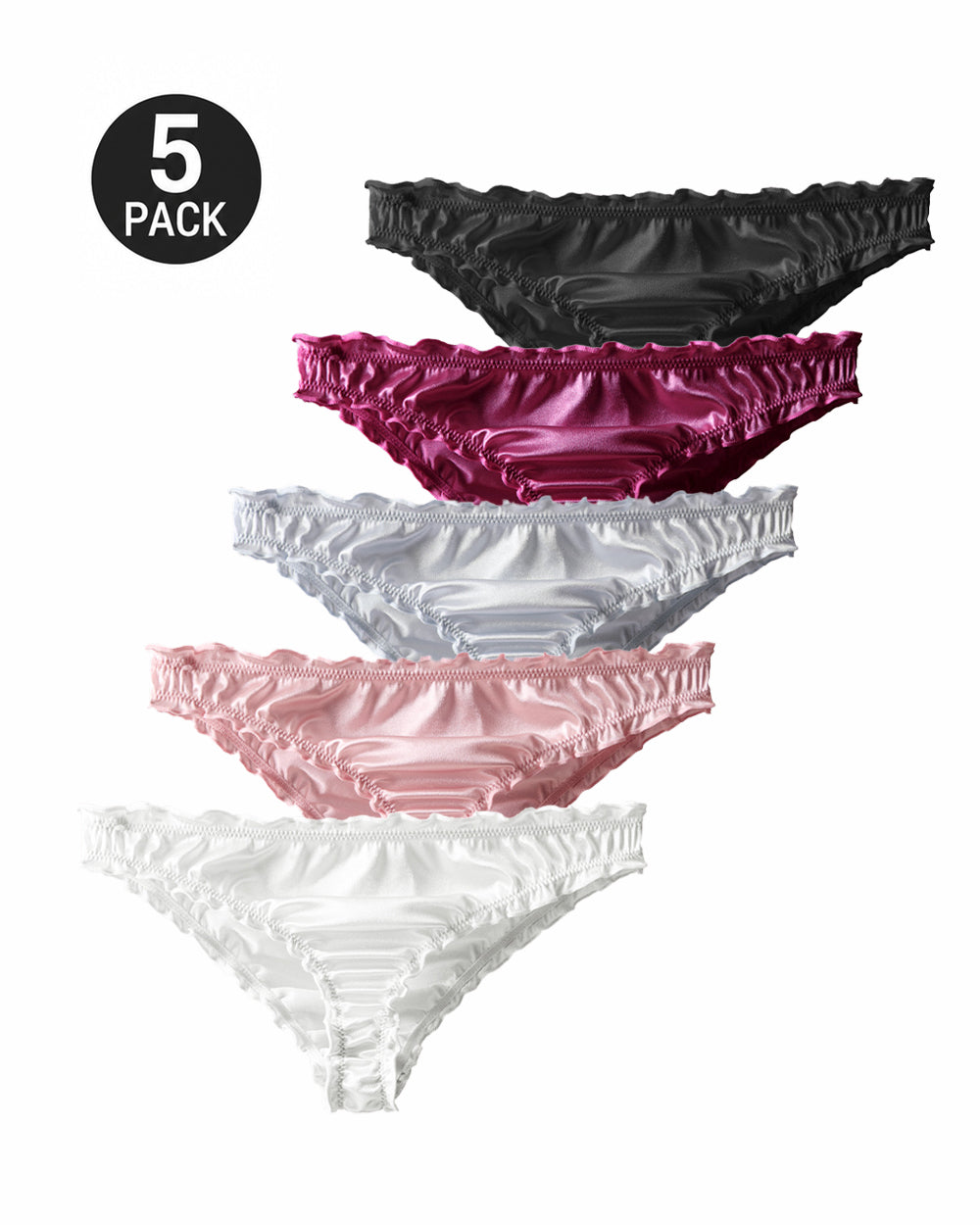 5-Pack Silky Satin-Look Ruffle Thongs