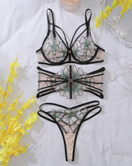 Sexy Jacquard Lace Sheer Mesh Sculpting Lingerie Set