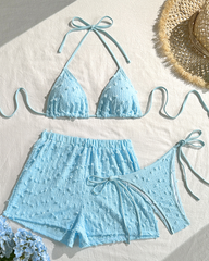 Minimalist Solid Halter Bikini Set with Shorts