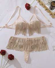 Sexy Sequin Fringe Cut-Out Lingerie Set