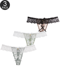 3-Pack Sexy Leopard Print Lace Trim Bell-Decorated Thongs
