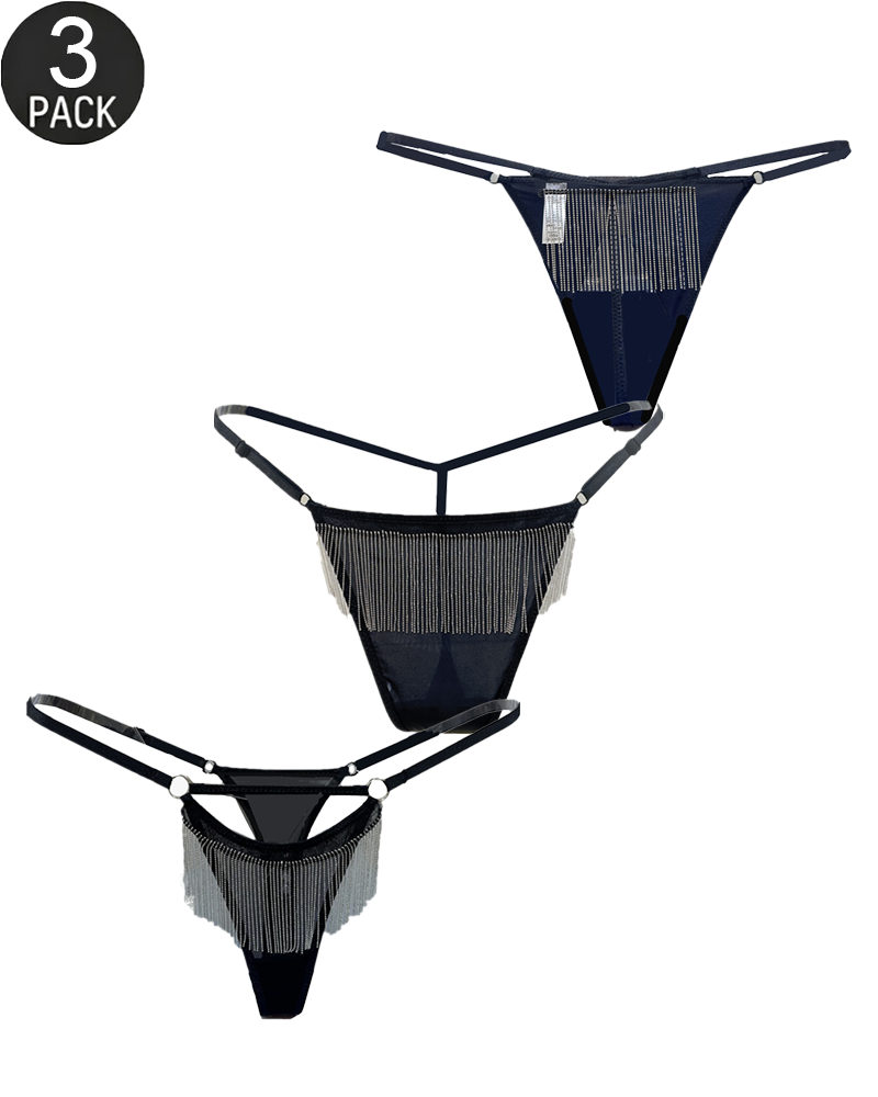 3-Pack Women's Low-Rise Thongs with Tassel Fringe & Ring Details