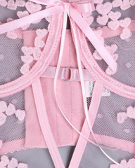 3D Floral Embroidered Lingerie Set with Thigh Garters