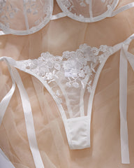 Sexy Flower Embroidered Mesh Lace Gathered Bra Set