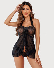 Lace Babydoll Open Front Halter Nighty