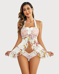Lace Babydoll Open Front Halter Nighty
