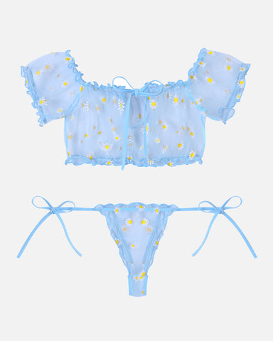 Floral Mesh Ruffle Lingerie Set – ShySilk