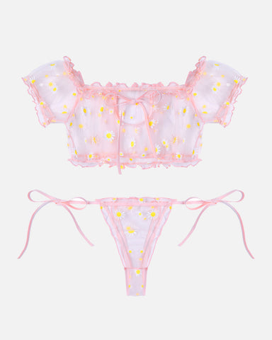 Floral Mesh Ruffle Lingerie Set – ShySilk