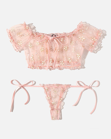 Floral Mesh Ruffle Lingerie Set – ShySilk