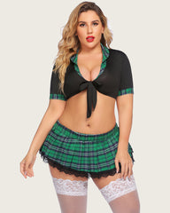 Plus Size Lingerie with Tie Top and Mini Skirt