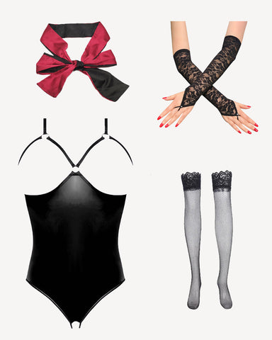 Plus Size Cupless Leather Teddy